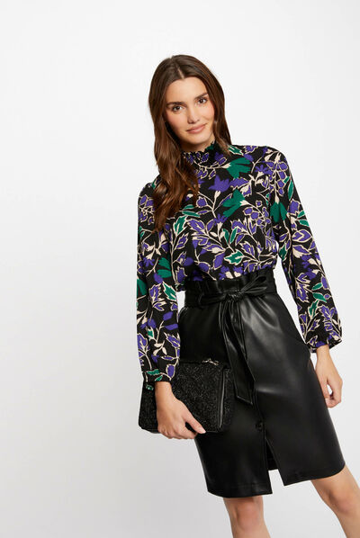 Blouse manches longues imprimé végétal multico femme