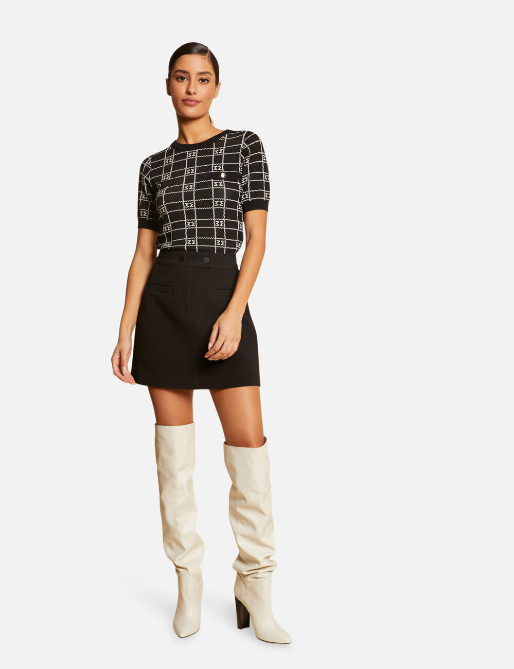 Jupe trap&egrave;ze taille haute noir femme