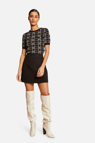 Jupe trapèze taille haute noir femme