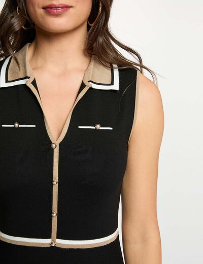 Robe tricot col &agrave; revers noir femme