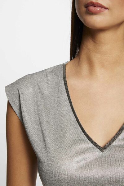 T-shirt manches courtes métallisé argente femme