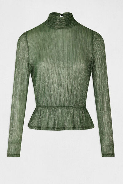 T-shirt manches longues métallisé vert femme