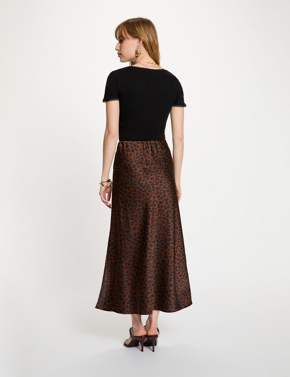 Jupe longue satin&eacute;e multicolore femme
