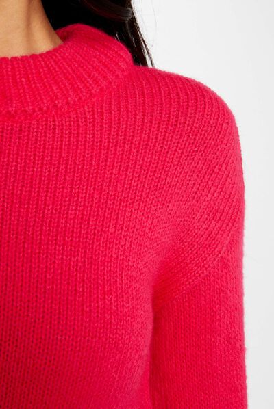 Pull manches longues col montant rose moyen femme