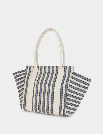Sac cabas ray&eacute; ecru femme