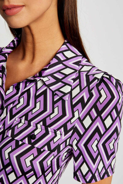 T-shirt manches courtes col polo imprimé multico femme