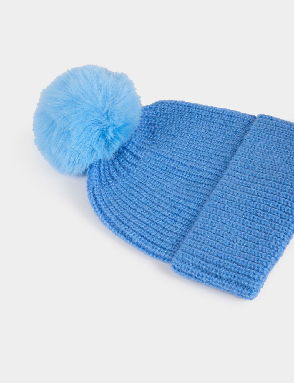 Bonnet &agrave; pompon bleu femme