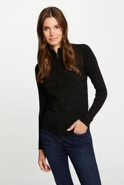 Gilet manches longues zippé noir femme