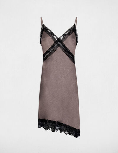 Robe asym&eacute;trique satin&eacute;e taupe femme