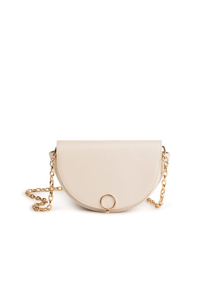 Sac pochette demi-lune beige femme