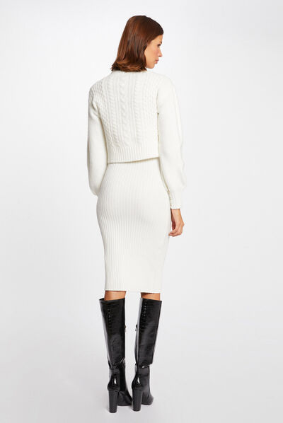 Robe pull ajustée effet 2-en-1 ecru femme
