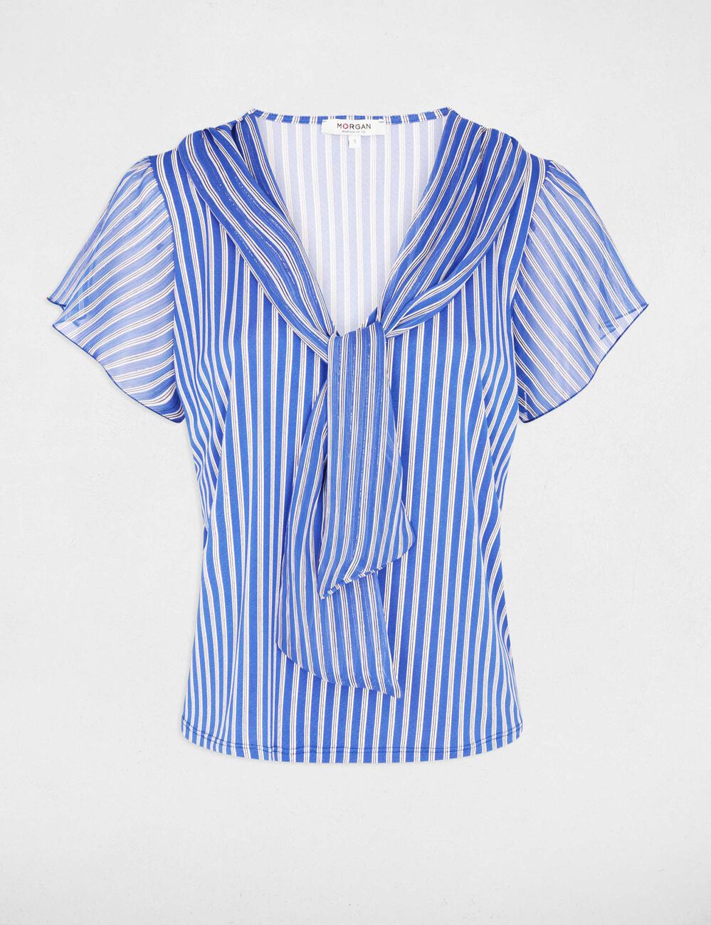 T-shirt col lavalli&egrave;re blanc femme