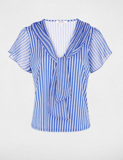 T-shirt col lavalli&egrave;re blanc femme