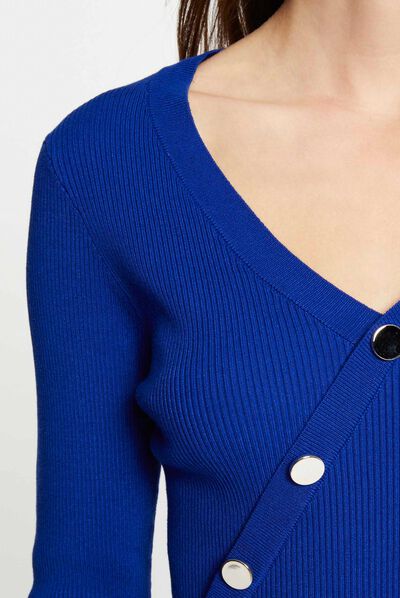 Pull manches longues avec boutons bleu electrique femme