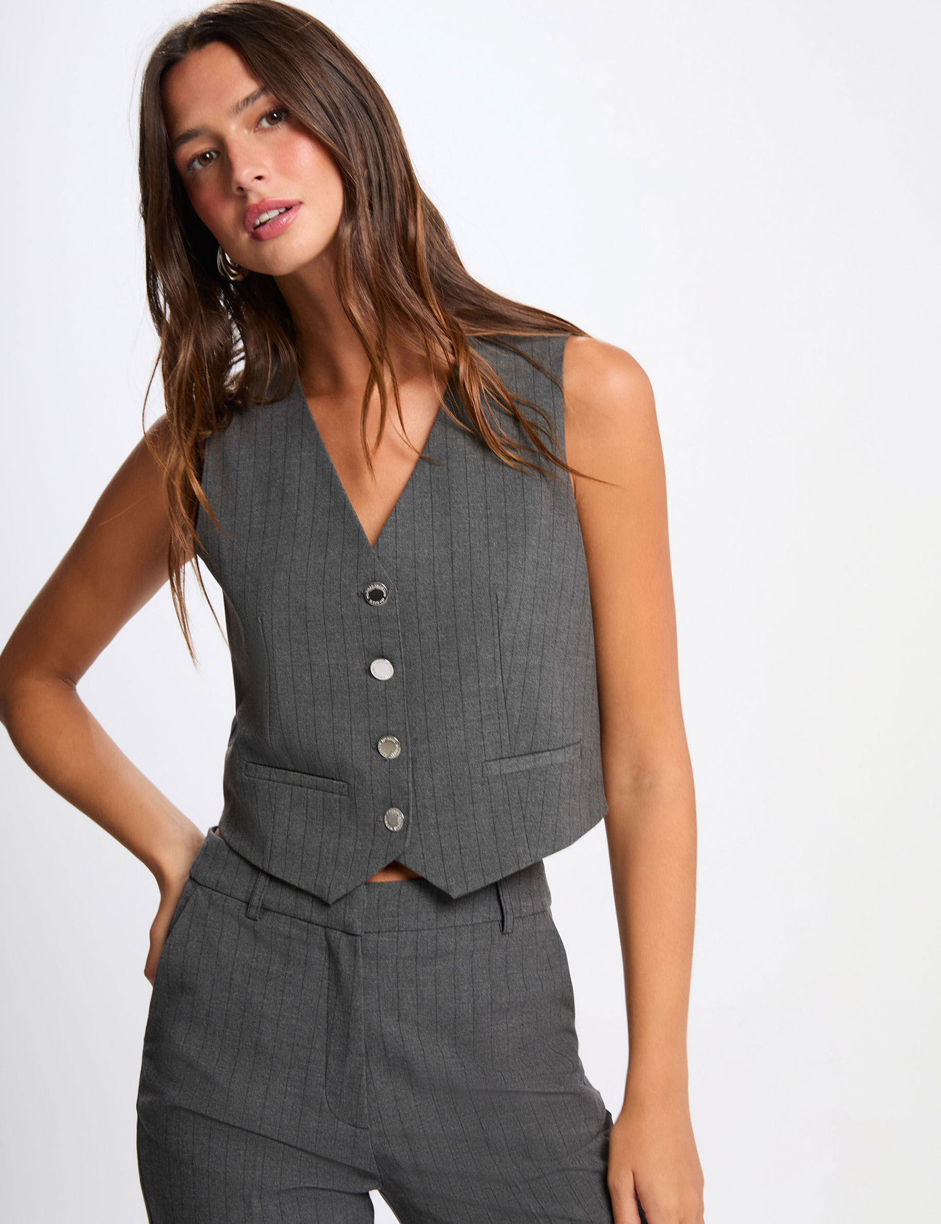 Gilet sans manches rayé gris moyen femme