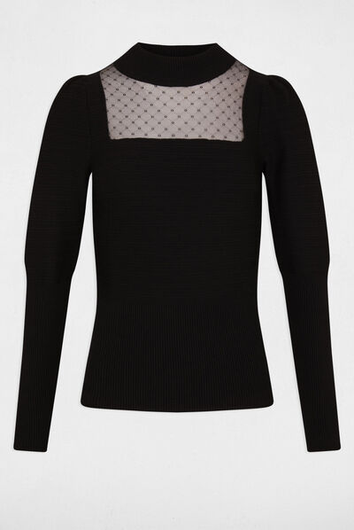 Pull manches longues avec dentelle noir femme