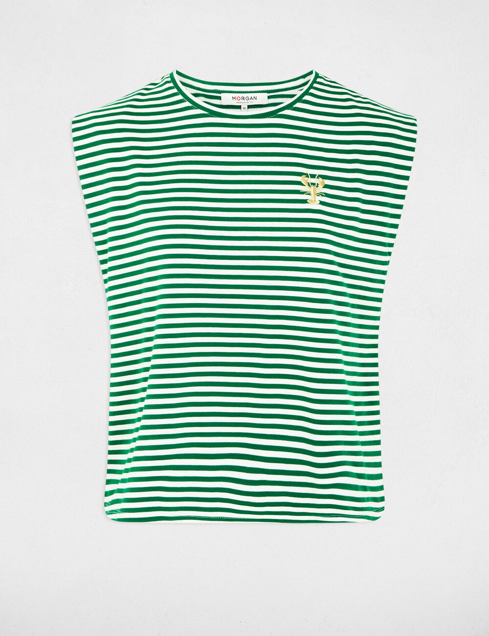 T-shirt ray&eacute; brod&eacute; vert prairie femme