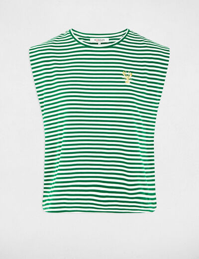 T-shirt ray&eacute; brod&eacute; vert prairie femme
