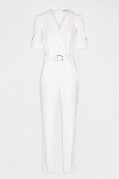 Combinaison droite avec ceinture ecru femme
