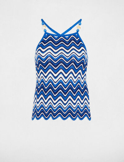 Top en maille imprim&eacute; bleu electrique femme