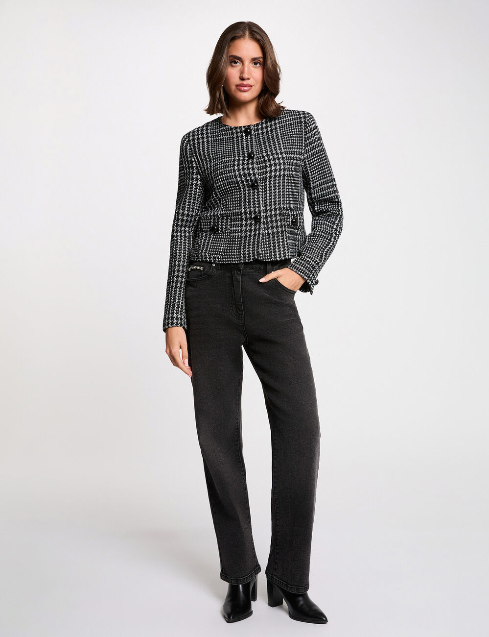 Veste tweed col rond multicolore femme