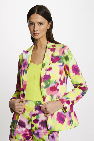 Veste cintrée satin imprimé abstrait multico femme