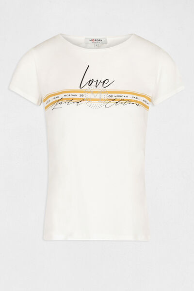 T-shirt manches courtes à inscription jaune femme