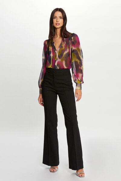 Pantalon city flare à pinces noir femme