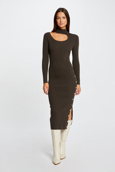 Robe pull midi ajustée avec ouverture vert fonce femme