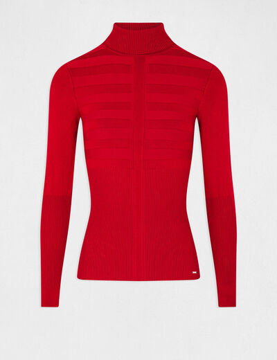 Pull col roul&eacute; ajust&eacute; rouge vin femme