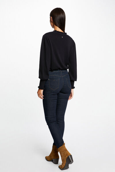 Pull manches longues avec volants marine femme