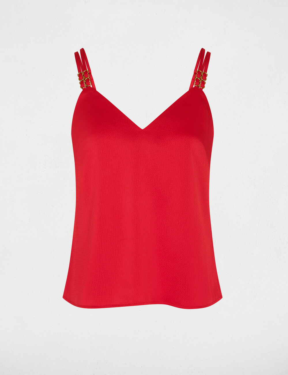Top satin &agrave; bretelles rouge corail femme