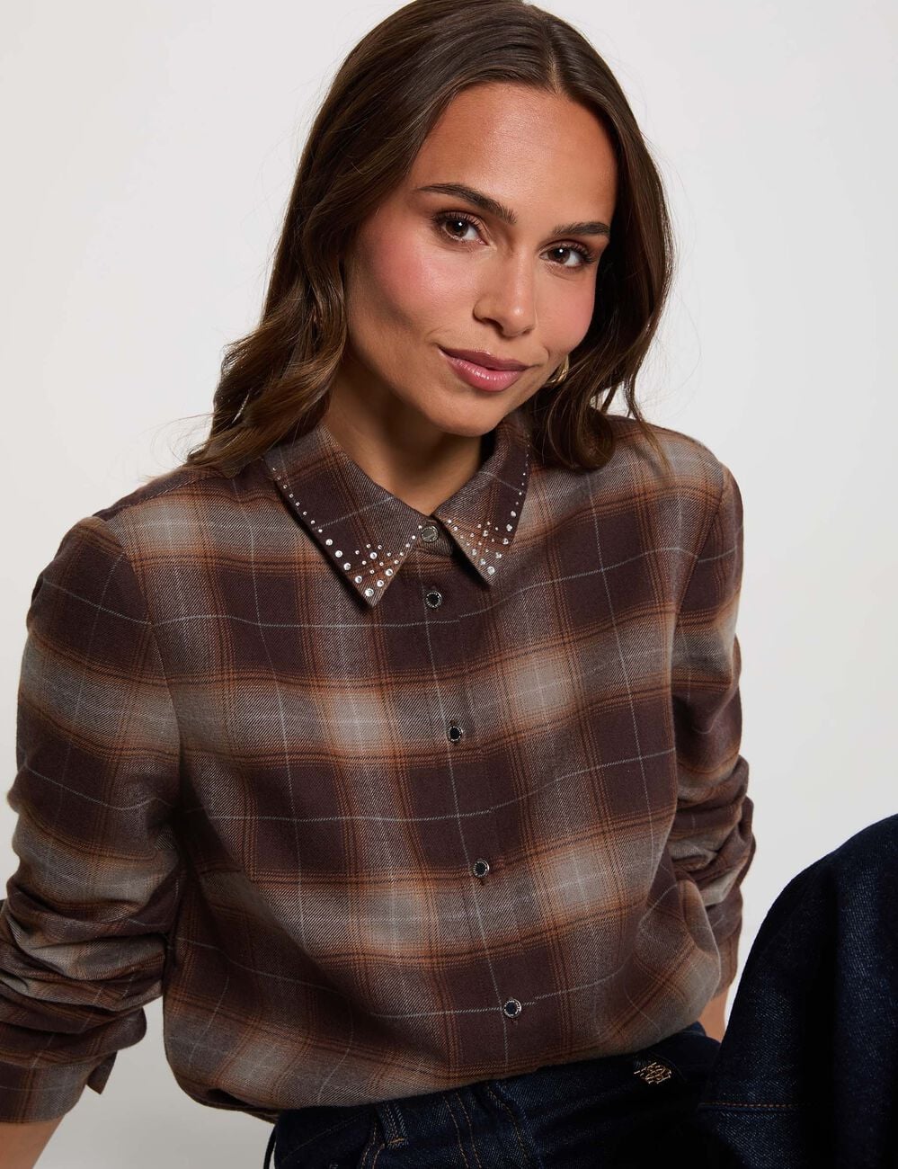 Chemise droite &agrave; carreaux multicolore femme