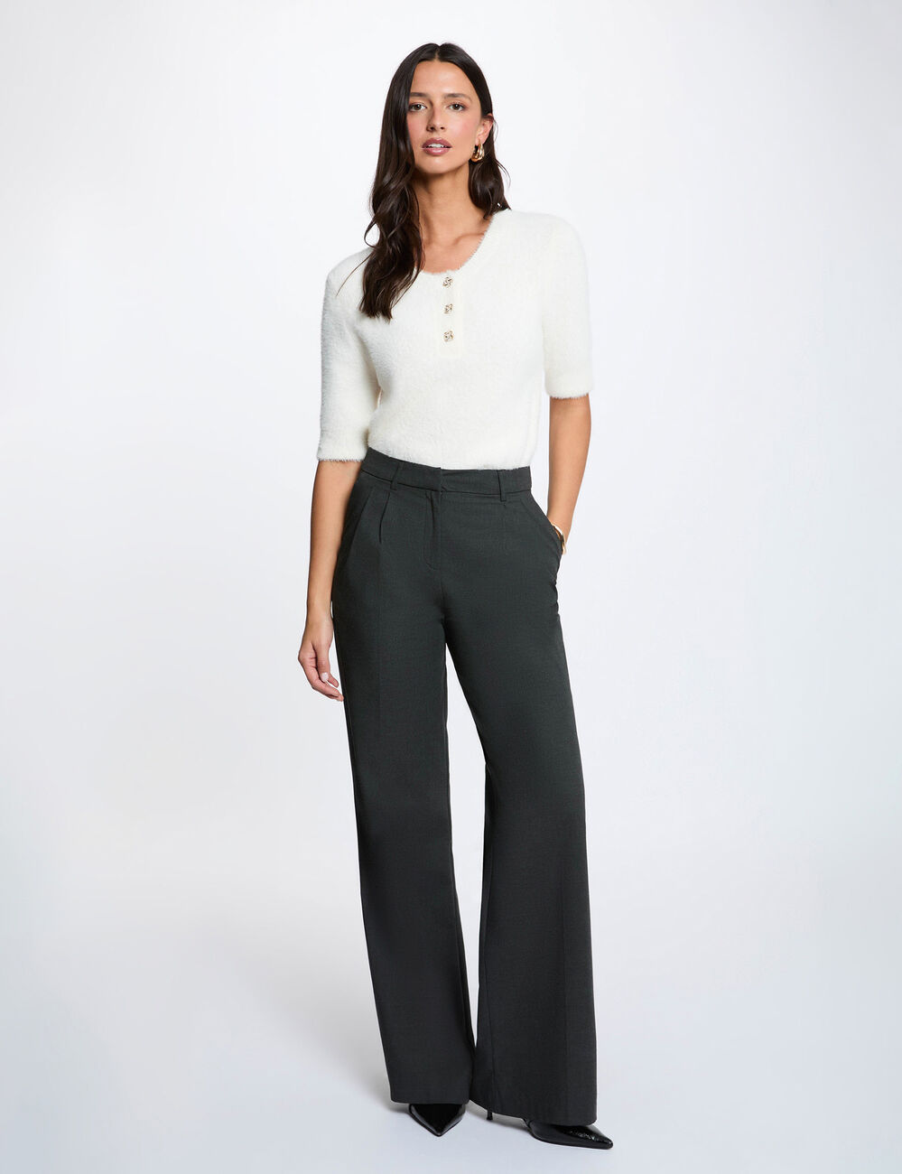 Pull manches courtes ivoire femme