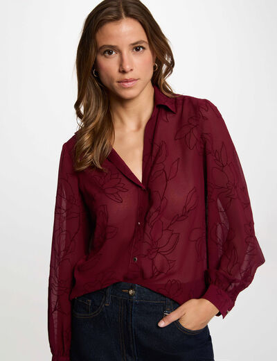 Chemise voile imprim&eacute;e bordeaux femme