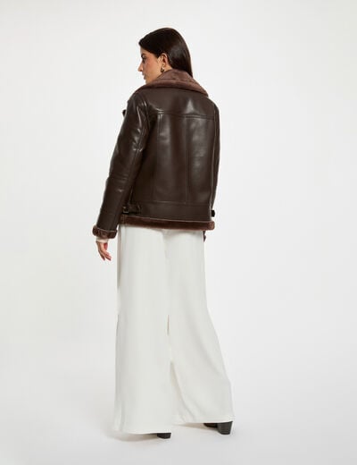Blouson oversize similicuir marron fonc&eacute; femme