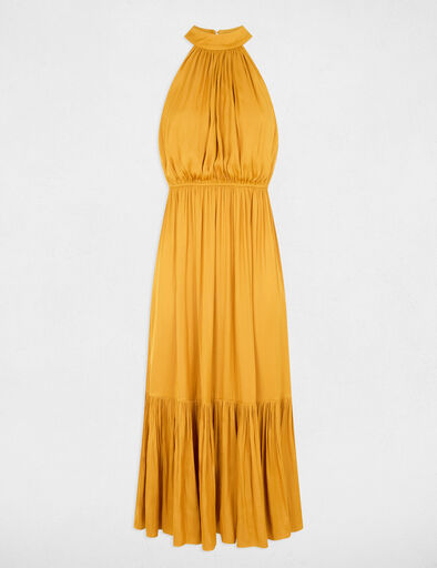 robe longue evasee fluide jaune moutarde femme Robe longue évasée fluide jaune moutarde femme