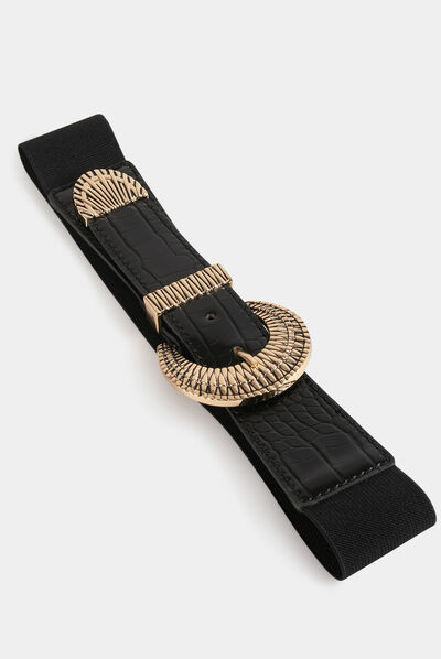Ceinture élastiquée avec boucle noir femme