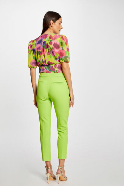 Pantalon city ajusté 7/8ème à pinces anis femme