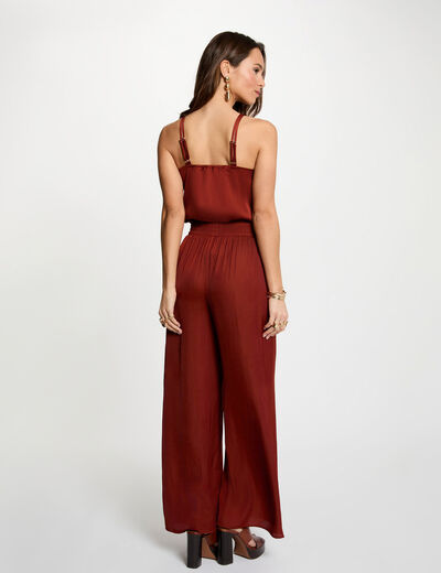 Top satin &agrave; bretelles marron cognac femme