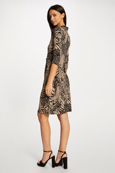 Robe droite drapée imprimé animalier multico femme