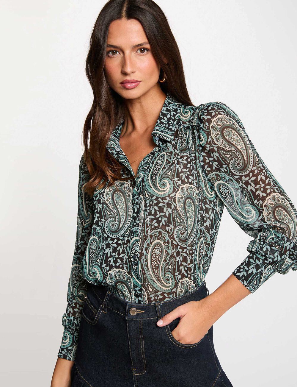 Chemise fluide imprim&eacute;e multicolore femme