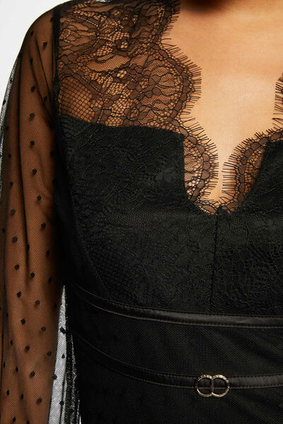 Body manches longues à plumetis noir femme