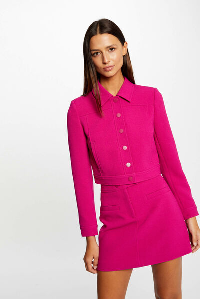 Blouson court droit boutonné framboise femme