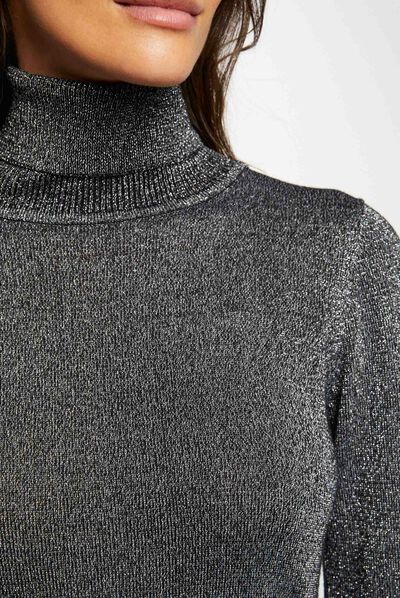Pull manches longues avec ouverture argente femme