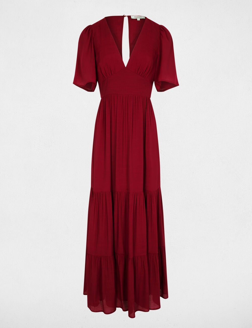 Robe longue col v bordeaux femme