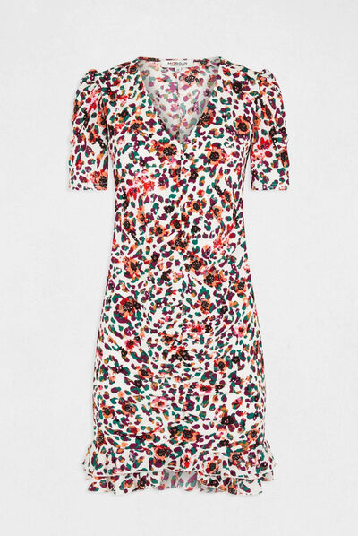 Robe ajustée froncée imprimé floral multico femme