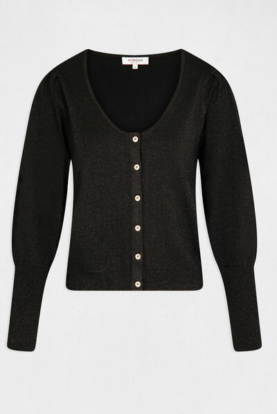 Gilet manches longues avec col rond noir femme