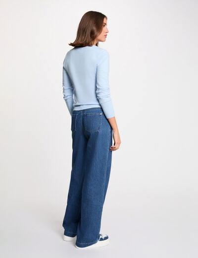 Pull col rond et boutons bleu ciel femme