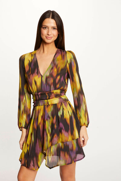 Robe droite fluide imprimé abstrait multico femme